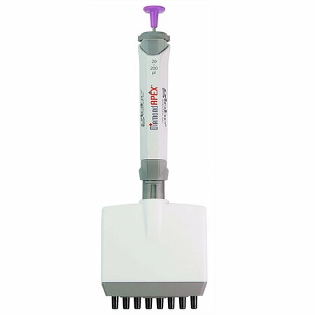 GLOBE SCIENTIFIC 20 - 200uL Pipette, DiamondAPEX, Fully Autoclavable, 8-Channel, Adjustable Volume, Lavender 3354-200